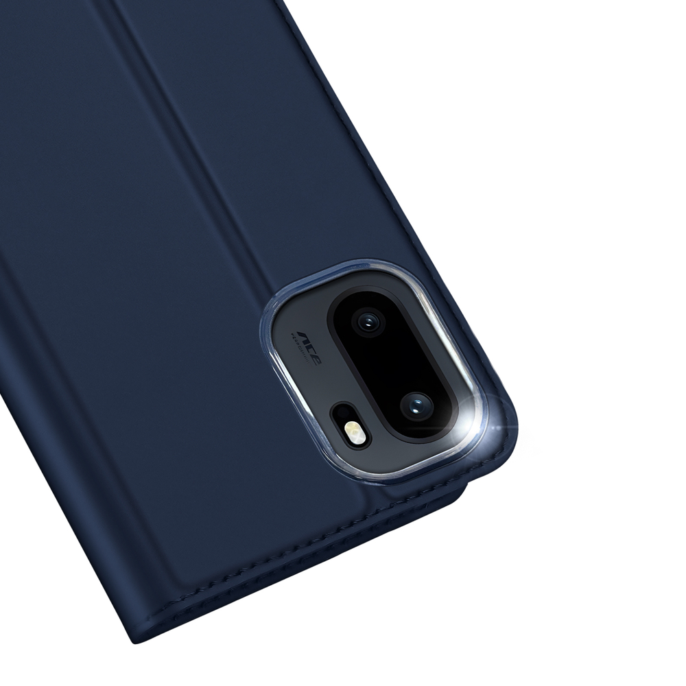 Чехол книжка из кожи синего цвета для OnePlus 15R, Ace 6 и 6T, серия Skin Pro Series от Dux Ducis
