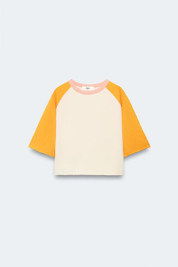 ZARA ФУТБОЛКА С КОНТРАСТНЫМ РУКАВОМ РЕГЛАН - LIMITED EDITION, ТЫКВЕННЫЙ