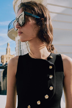 ZARA ТРИКОТАЖНЫЙ ТОП С АСИММЕТРИЧНОЙ ЗАСТЕЖКОЙ, ЧЕРНЫЙ