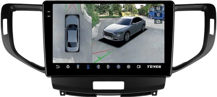 Магнитола для Honda Accord 8 2008-2012 (ШГУ монохром, рамка вниз) - Teyes CC3-2K-360 монитор 9.5" 2K QLED на Android 10, Быстрая, CarPlay, 4G SIM-слот, 4 камеры в комплекте