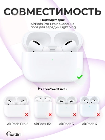 Чехол для Airpods Pro Gurdini прорезиненный soft touch c карабином Фиолетовый
