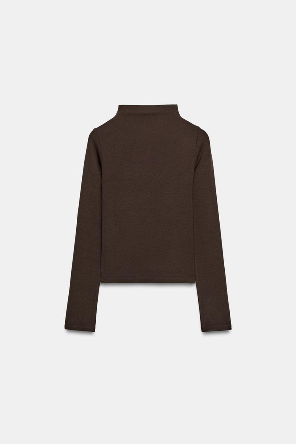 ZARA ФУТБОЛКА С ВОРОТНИКОМ-СТОЙКОЙ, КОРИЧНЕВЫЙ