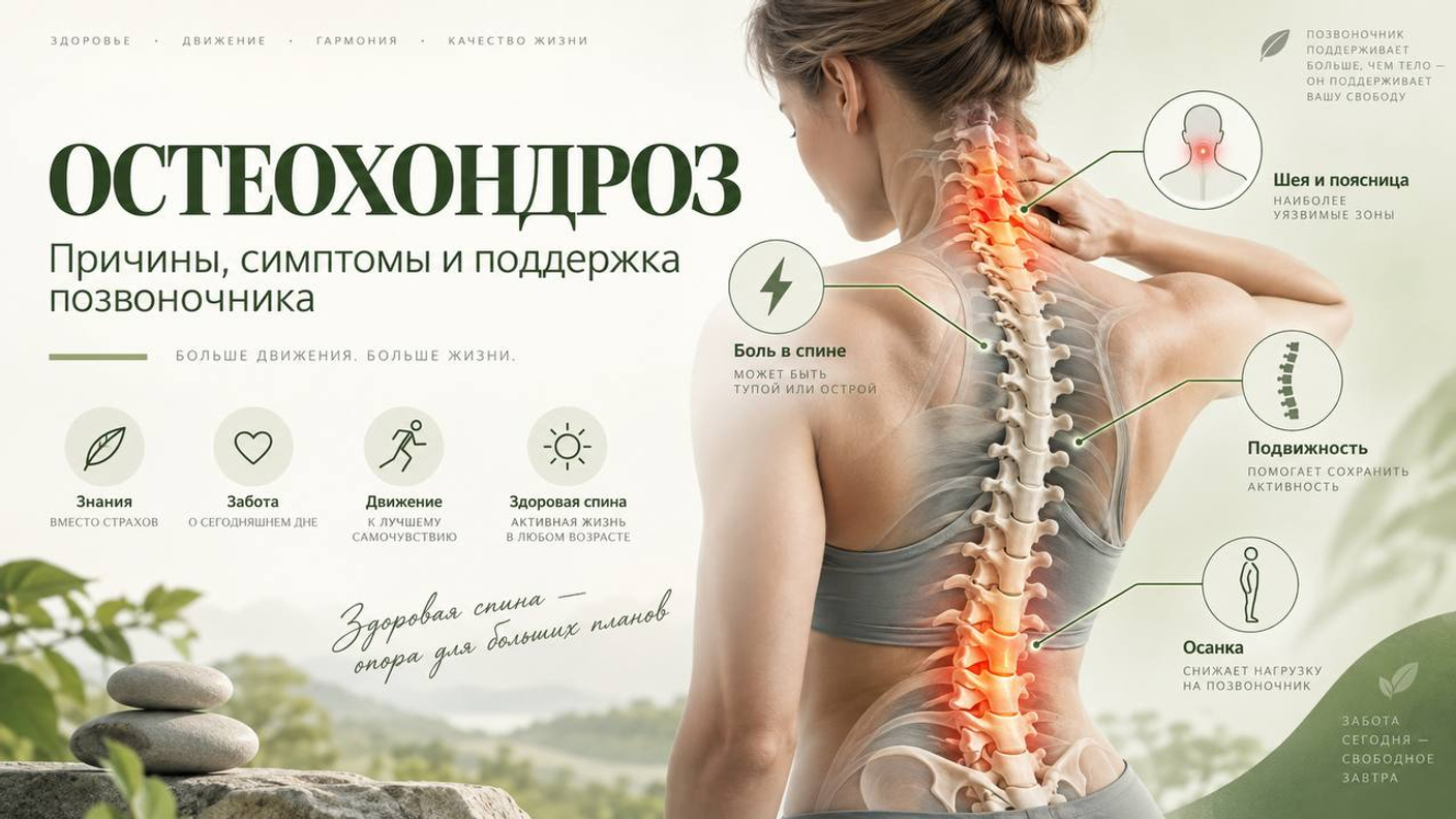 Остеохондроз позвоночника: причины, симптомы и поддержка здоровья спины