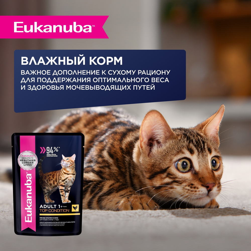 КОРМ СУХОЙ ПОЛНОРАЦИОННЫЙ EUKANUBA® ADULT 1+ ГОДА В ЛУЧШЕМ СОСТОЯНИИ (ЭДАЛТ 1+ ЛЕТ ТОП КОНДИШН) ДЛЯ ВЗРОСЛЫХ КОШЕК СТАРШЕ 1 ГОДА 400г