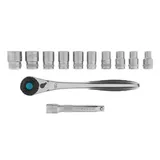 Набор торцевых головок, трещотка 120 зубьев, 1/2", CrV, 12 предметов Gross — фото 1
