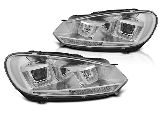Передние фары U-Type для Volkswagen Golf VI (08-12) динамические хромированные