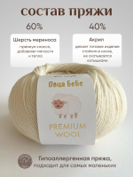 Пряжа для вязания Premium Wool шерсть, цвет зеленый дым (1шт - 100г)