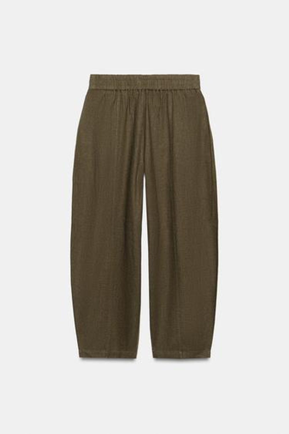 ZARA БРЮКИ BARREL ИЗ ЛЬНА, ХАКИ