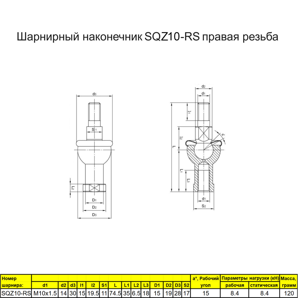 Шарнирный наконечник М16 2 шт. / SQZ16-RS правая резьба / для ЧПУ и спецтехники
