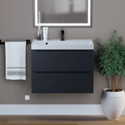 Тумба с раковиной Uperwood Tanos 70 см, подвесная, матовая, черная