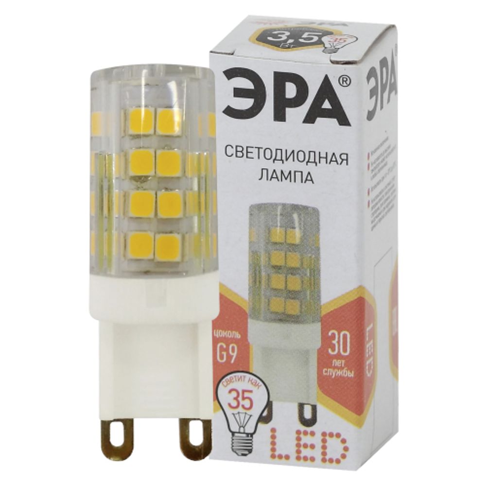 Лампа светодиодная ЭРА STD LED JCD-3,5W-CER-827-G9 3,5Вт керамика капсула теплый белый свет G9 | Лампы cветодиодные Капсульные (G4, G9)