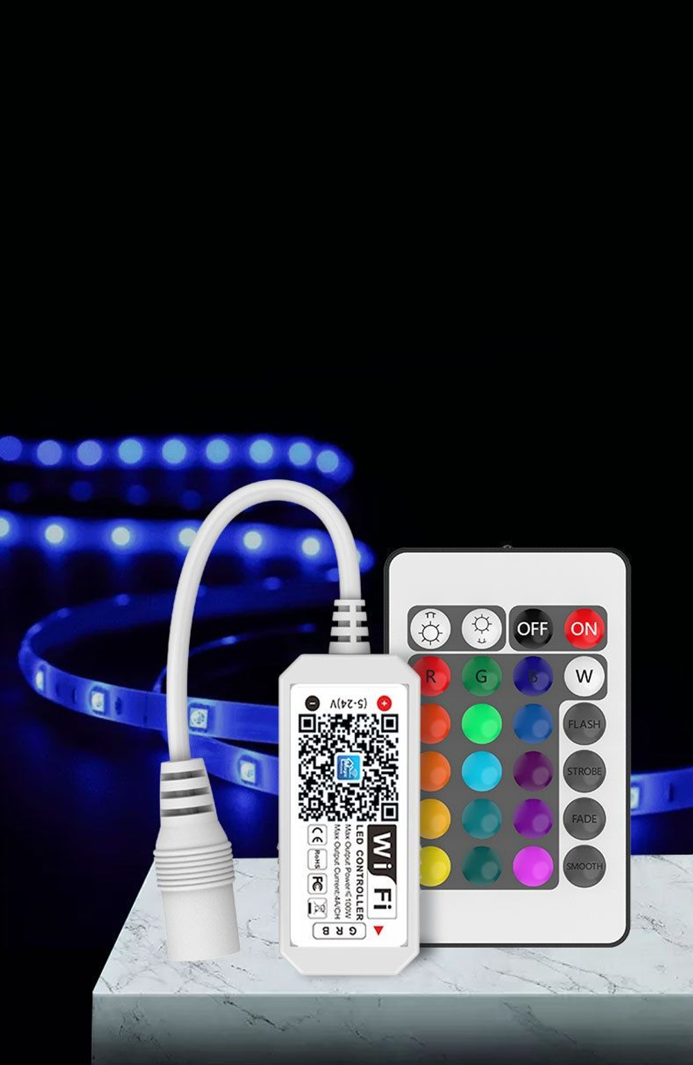 Wi-Fi RGB ленты контроллер, Алиса + пульт 12-24V