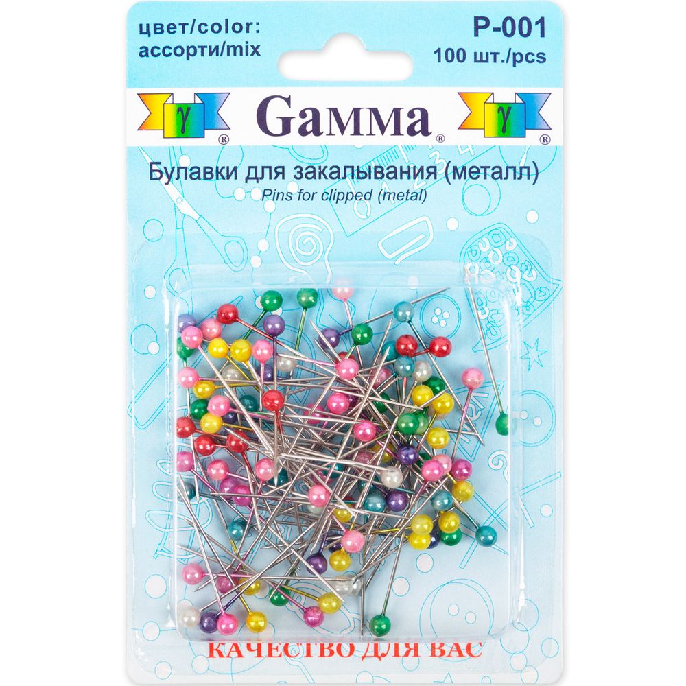 Булавки портновские 30 мм, шарики, сталь 12х100 шт, 07мм/30мм (ве), Gamma P-001