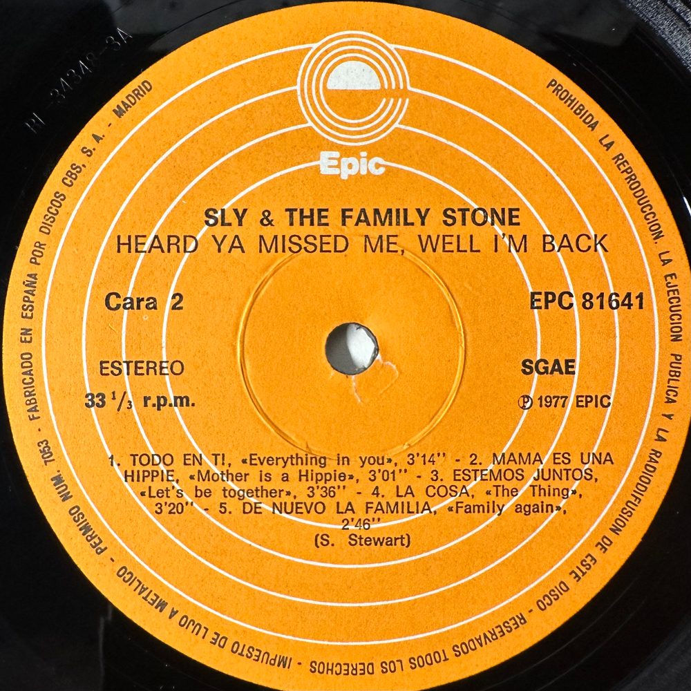 Sly & The Family Stone ‎– Heard Ya Missed Me, Well I'm Back (Испания 1977г.)