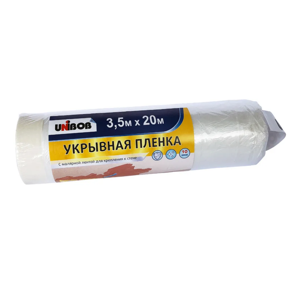Пленка укрывная с малярной лентой UNIBOB 3,5м х 20м, 10 мкм, прозрачная