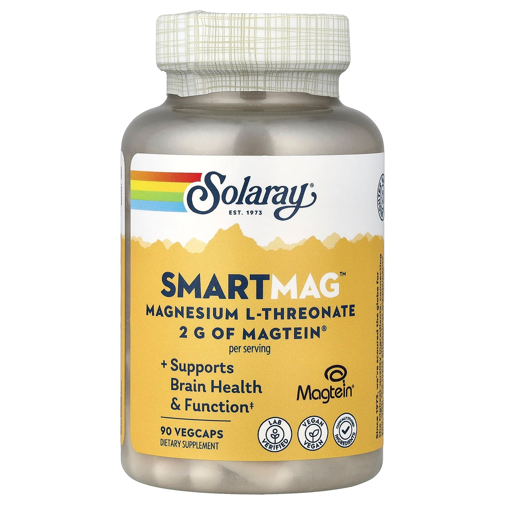 Solaray, L-треонат магния SmartMag™, 90 растительных капсул (48 мг в 1 растительной капсуле)