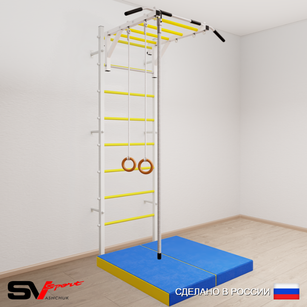 Шведская стенка Sv Sport усиленная 6334 (Турник рукоход/Канат/Кольца/Мат 1м)