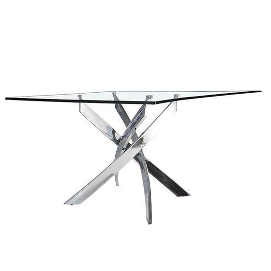 Стол обеденный прямоугольный F2133 /1061 стекло 150x95 с ножками из нержавеющей стали
