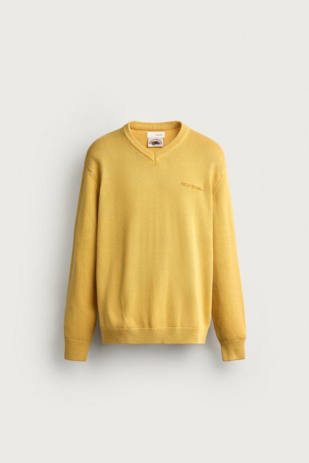 ZARA - FRUIT OF THE LOOM™ ХЛОПКОВЫЙ ДЖЕМПЕР С V-ОБРАЗНЫМ ВЫРЕЗОМ И ВЫШИВКОЙ, ЖЕЛТЫЙ