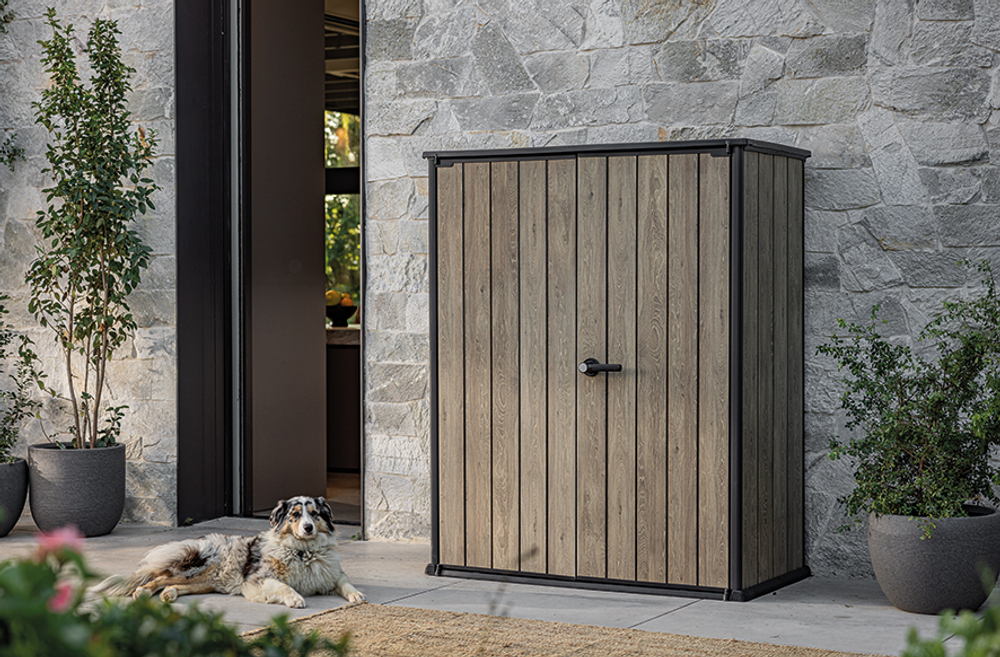 Уличный шкаф пластиковый Keter Deco Vertical 1400 л ashwood