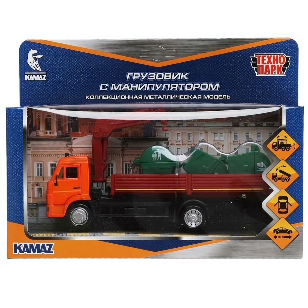 Модель ин. мет. "Kamaz Манипулятор" 17см. двери, подвиж дет, в коробка (Технопарк)