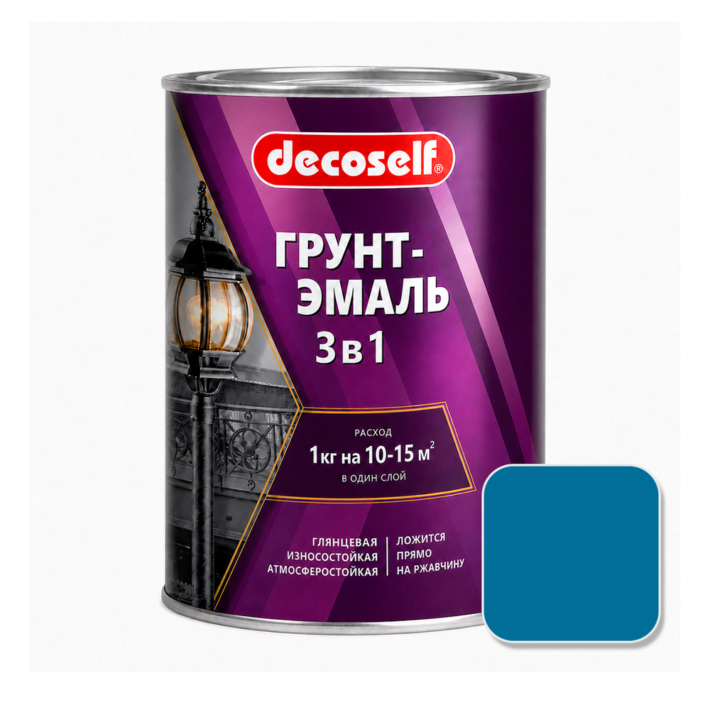 Грунт-эмаль Decoself быстросохнущая 3 в 1 ПУФАС голубая (глянц)  0,9 кг