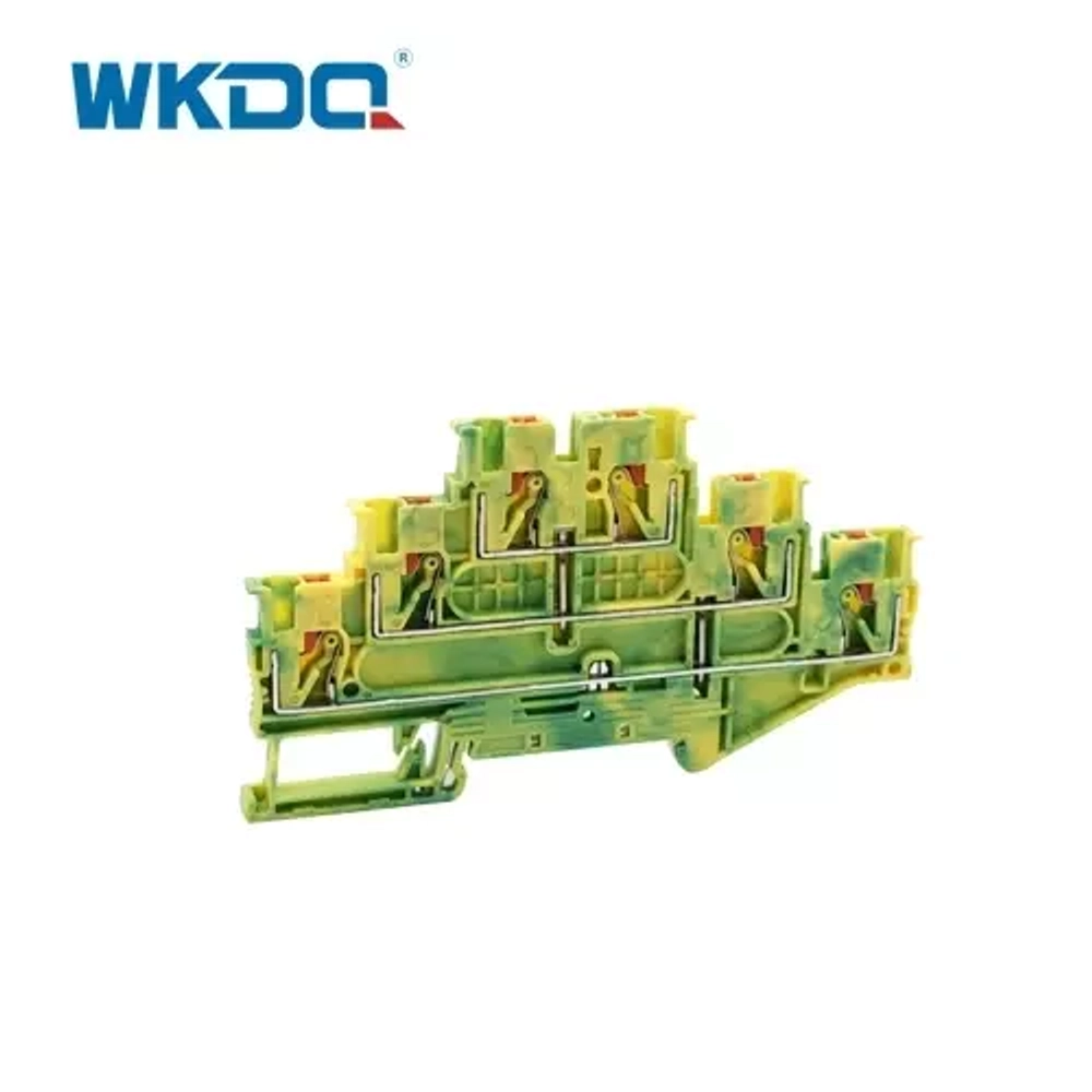 Клемма трехуровневая 6-проводная проходная 0.5-2,5мм2 на DIN рейку JPT 2.5-3L- PE Push-in желто-зеленая 500V/22A  3210525WE