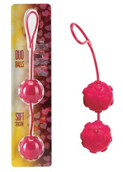 Красные вагинальные шарики с сердечками DUO BALLS