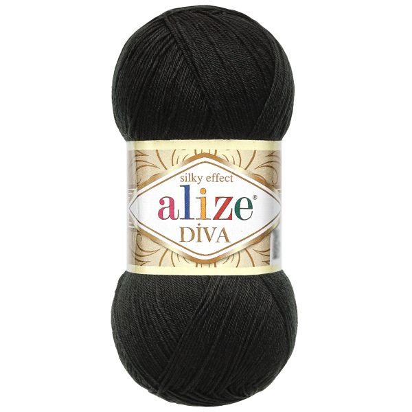 Пряжа Alize (Ализе) Diva / уп.5 мот. по 100 г, 350м, 060 черный A