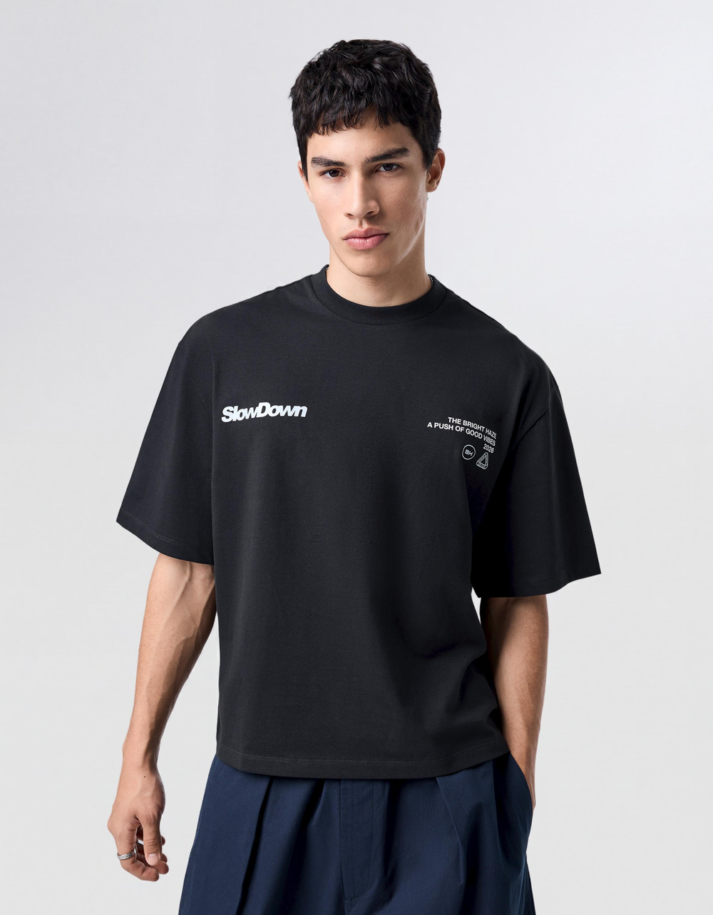 Мужская футболка boxy fit с надписью в уличном стиле - BERSHKA