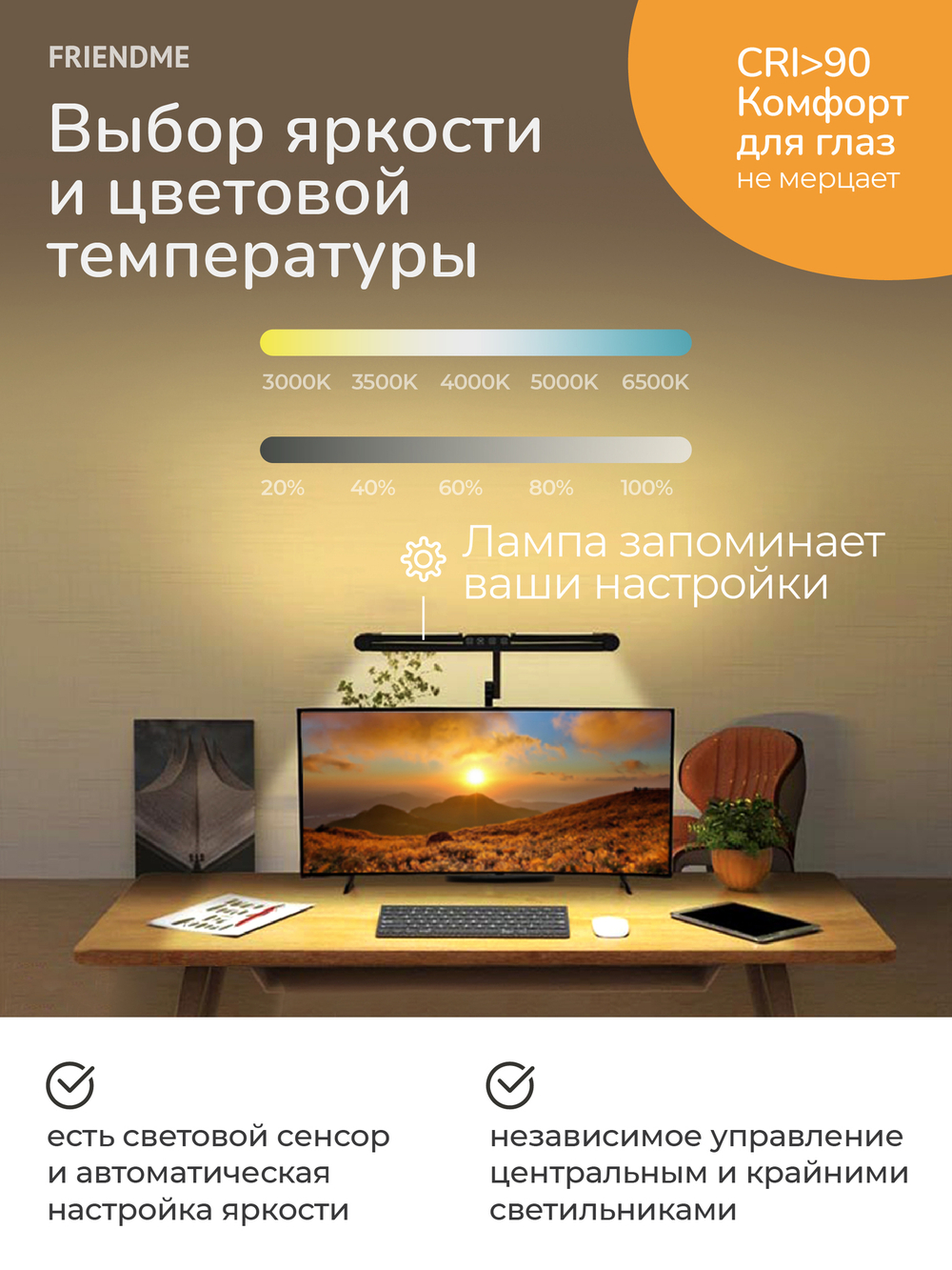 Светильник FRIENDME бестеневой настольный на струбцине светодиодный No. 13 белый с тройным источником света. Яркость - 2450 lum. 36W. С пультом