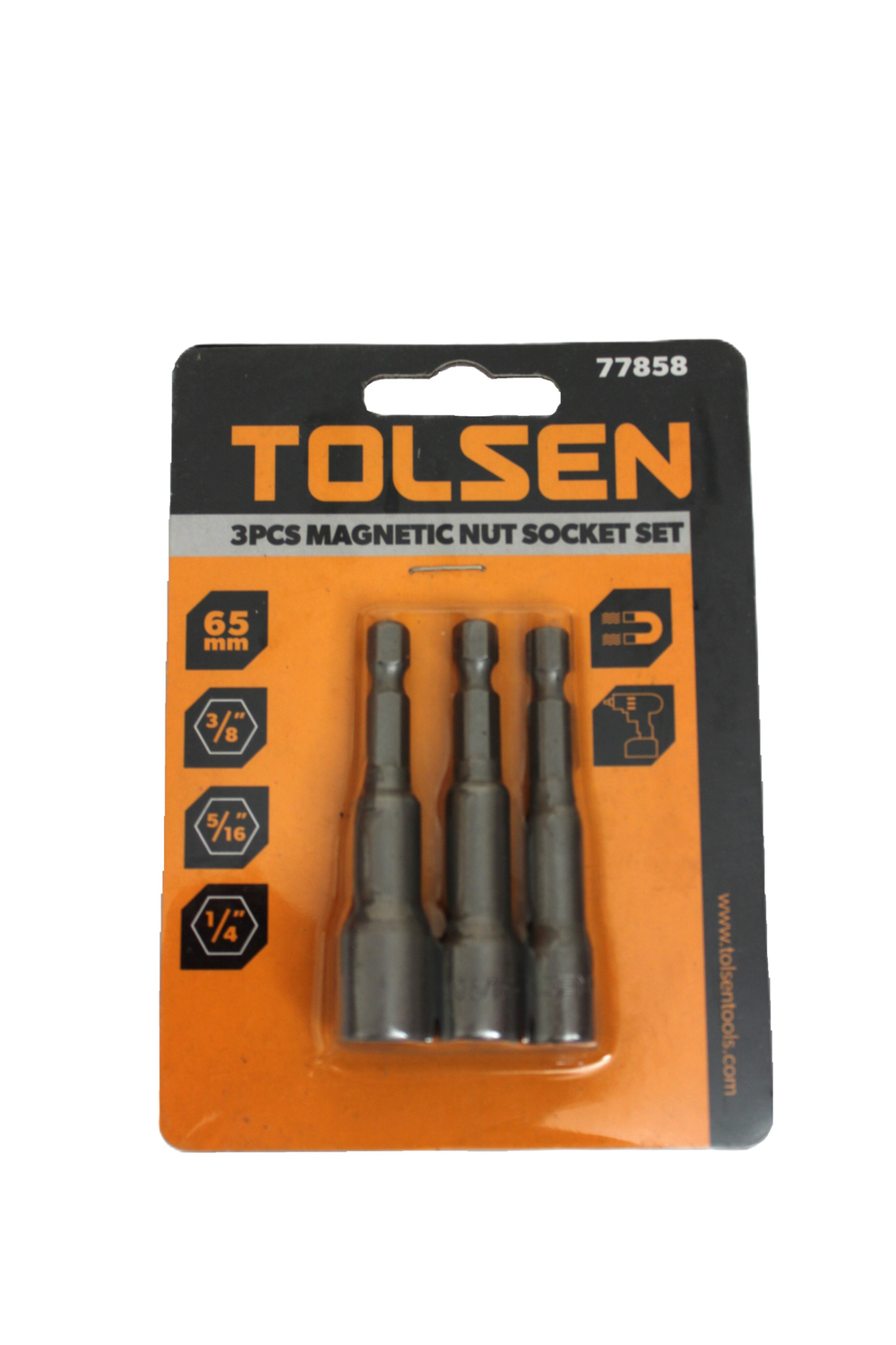 Набор бит с торцевыми магнитными головками TOLSEN 1/4" + 5/16" + 3/8"х65мм 3шт. 77858