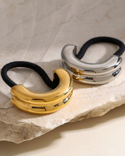Резинка для волос металлическое полукольцо «DOUBLE HAIR CUFF», золото/серебро