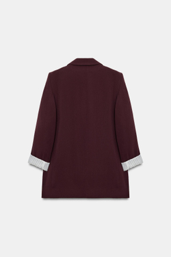 ZARA БЛЕЙЗЕР С ПОДПЛЕЧНИКАМИ И ПРИНТОВАННЫМИ МАНЖЕТАМИ, БОРДОВЫЙ