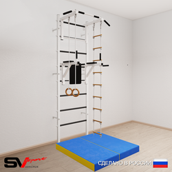 Шведская стенка Sv Sport усиленная 6784 (Турник стандарт/Брусья/Кольца/Лестница/Мат 1м)