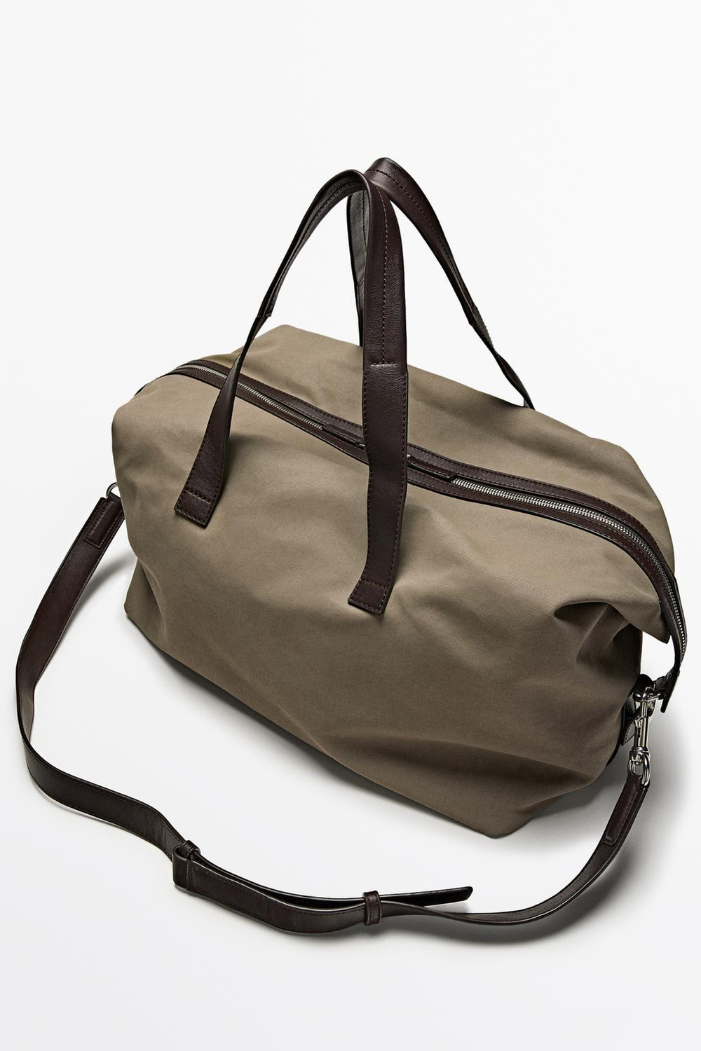 Massimo Dutti Дорожная сумка с отделкой из кожи наппа, кротово-коричневый