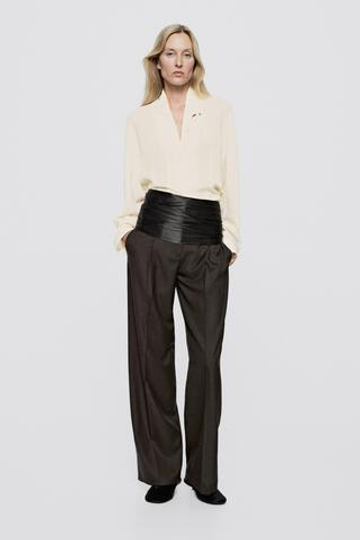 Massimo Dutti Рубашка с драпировкой и воротником-стойкой - Limited Edition, натуральный/кремовый