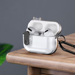 Прозрачный чехол с кнопкой черного цвета от Dux Ducis для наушников AirPods Pro 2, серия PECL Series Case, в комплекте с карабином