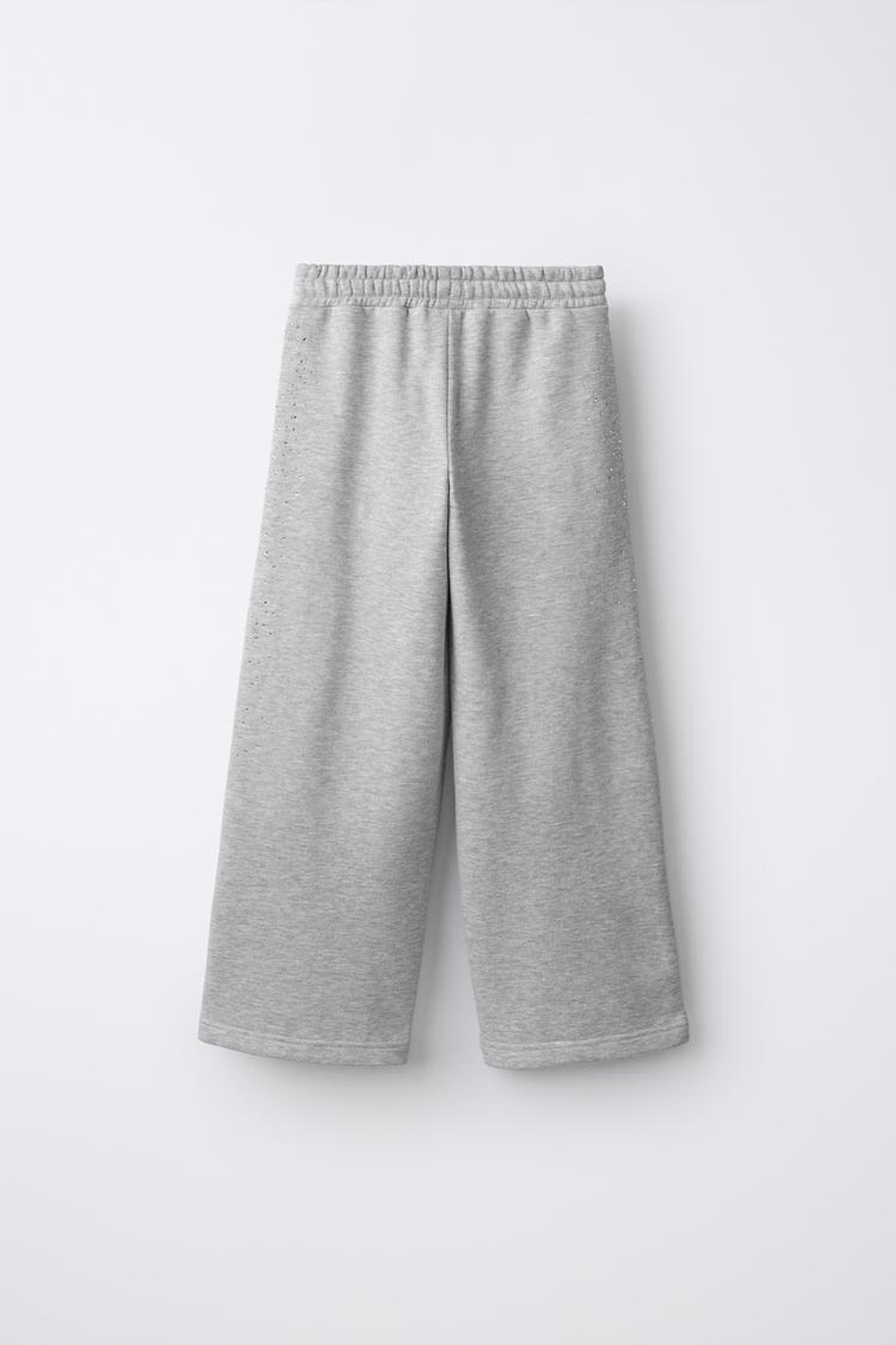 ZARA БРЮКИ WIDE LEG С ОТДЕЛКОЙ СТРАЗАМИ, СЕРЫЙ МЕЛАНЖ