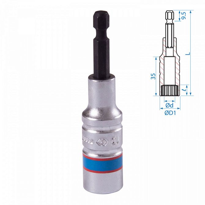 KING TONY (76B813M) Головка для шуруповерта двенадцатигранная 1/4", 13 мм, L = 80 мм