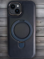 Business style чехол из кожи для IPHONE 15 с кольцом-подставкой и бархатной подкладкой