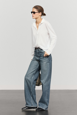 Massimo Dutti Поло из 100% хлопка с длинными рукавами, белый