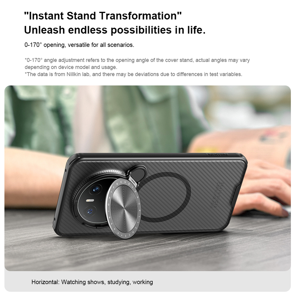 Чехол прозрачный (Transparent Black) с поддержкой MagSafe от Nillkin с металлической крышкой на Huawei Mate 70, серия CamShield Prop Magnetic Case