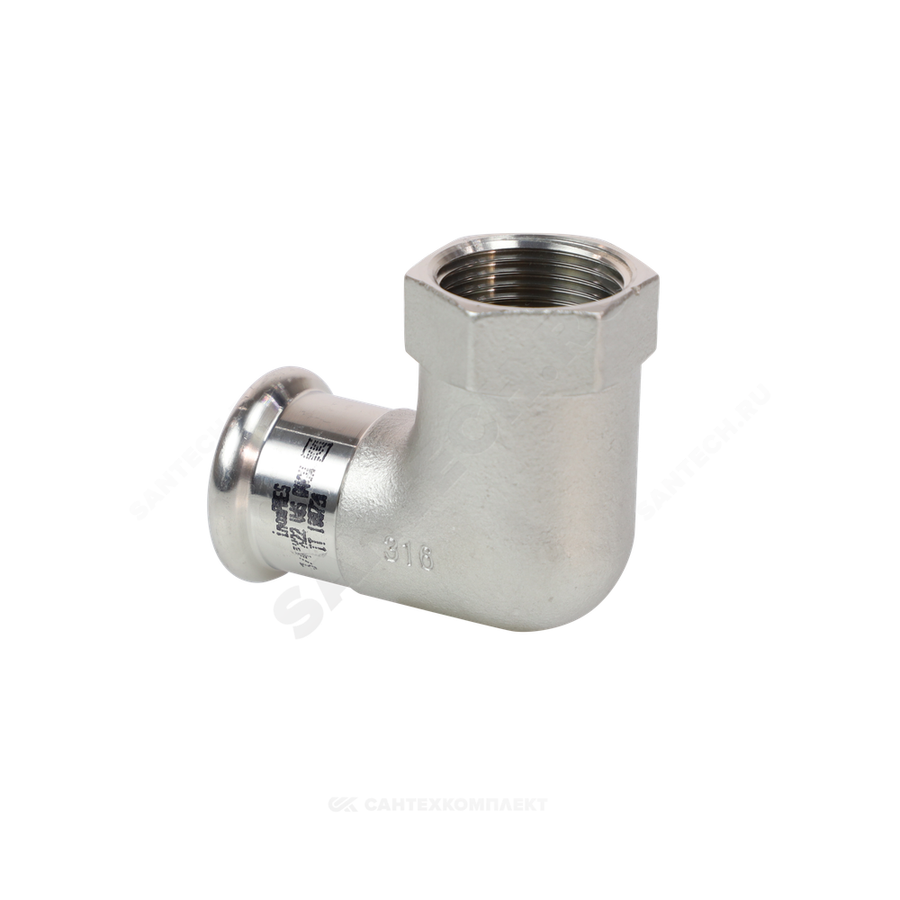 Угольник сталь нерж AISI 316L 90гр Дн 18х1/2" Ру16 пресс/ВР Inoxpres RM 198102018