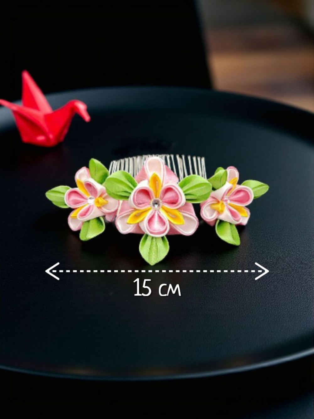 Гребень канзаши с ирисами, без подвески