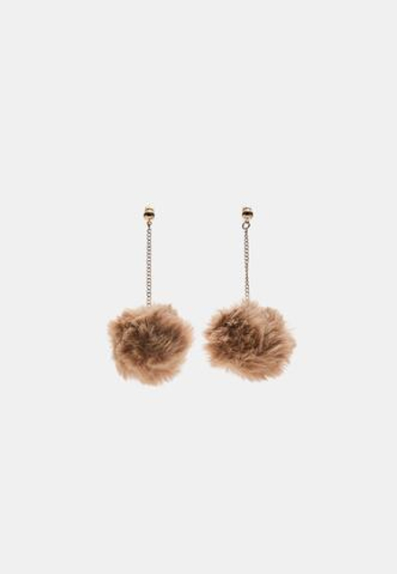 STRADIVARIUS Серьги-цепочки с помпоном из искусственного меха, коричневый