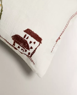 ZARA HOME НАВОЛОЧКА ДЛЯ ДЕКОРАТИВНОЙ ПОДУШКИ С ВЫШИВКОЙ, СВЕТЛО-БЕЖЕВЫЙ