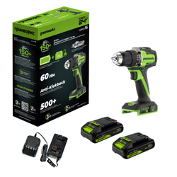 Дрель-шуруповерт Greenworks DD560 24V 3708407CUC (30/60 Нм) бесщеточная аккумуляторная с двумя 2 Ач аккумуляторами и зарядным устройством