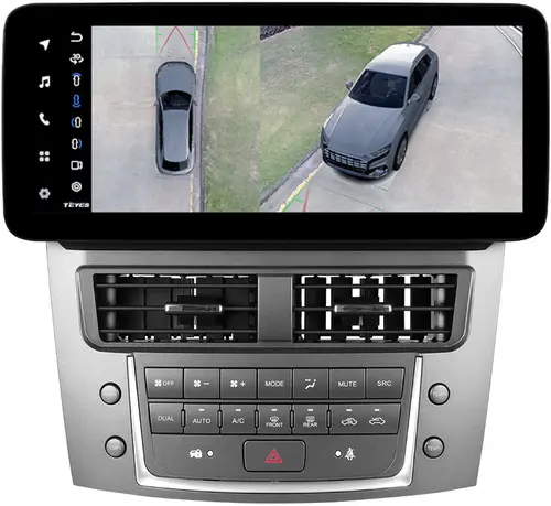 Магнитола для Lexus IS250 XE20 2005-2013 (ШГУ монохром, рамка LUX) - Teyes LUX ONE 360 монитор 12.3" 2K QLED на Android 10, Быстрая, CarPlay, 4G SIM-слот, 4 камеры в комплекте