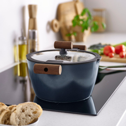 IKEA KLIPPFISK  (ИКЕА КЛИППФИСК)  -  Кастрюля с крышкой - антипригарная стекло/дерево сине-черная 5 л